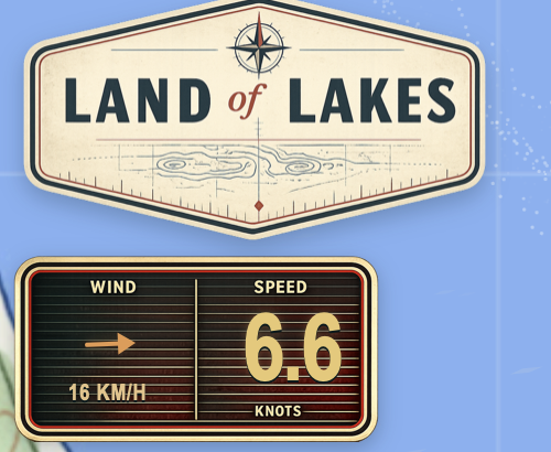Land of Lakes logo and wind speed interface crop.